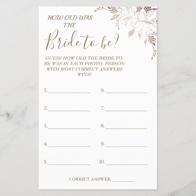 Floral Guess how old was She shower game card Flye (Front)