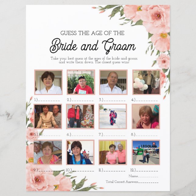 Floral Guess the Age of the Bride and Groom (Front)