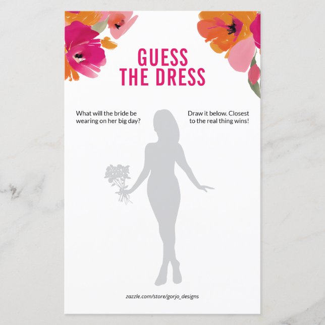 Floral Guess the Dress Bridal Shower Game (Front)