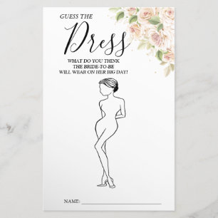 Floral Guess the Dress Bridal shower game card 