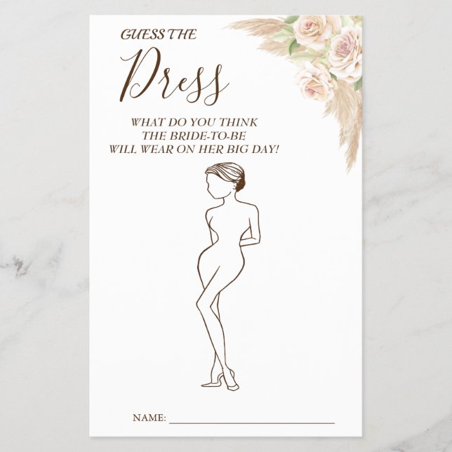 Floral Guess the Dress Bridal shower game card (Front)