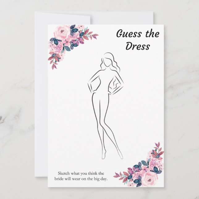 Floral Guess the Dress Bridal Shower Game Cards  (Front)