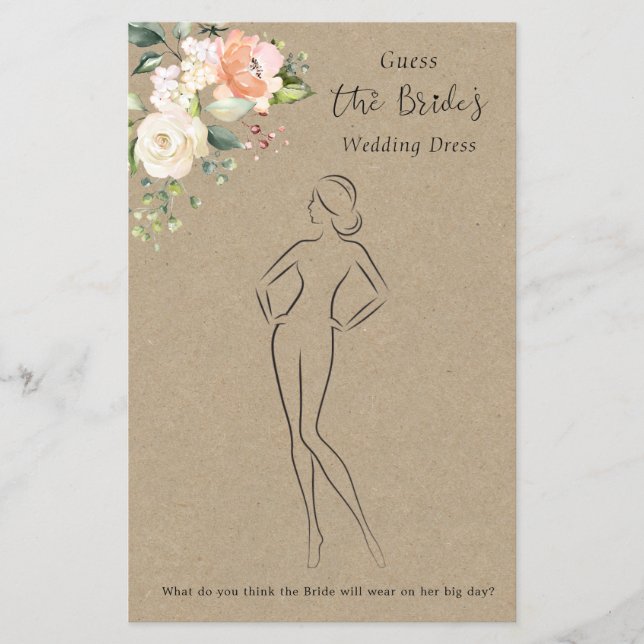 Floral Guess The Dress Bridal Shower Game Stat (Front)