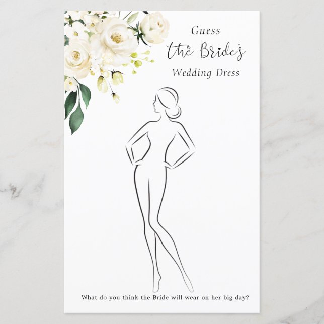 Floral Guess The Dress Bridal Shower Game Stat (Front)