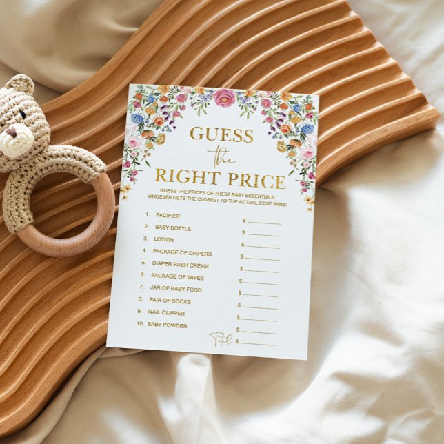 Floral Guess the Right Price Baby Shower Game Card (Creator Uploaded)