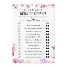Floral guess who bride or groom bridal shower game