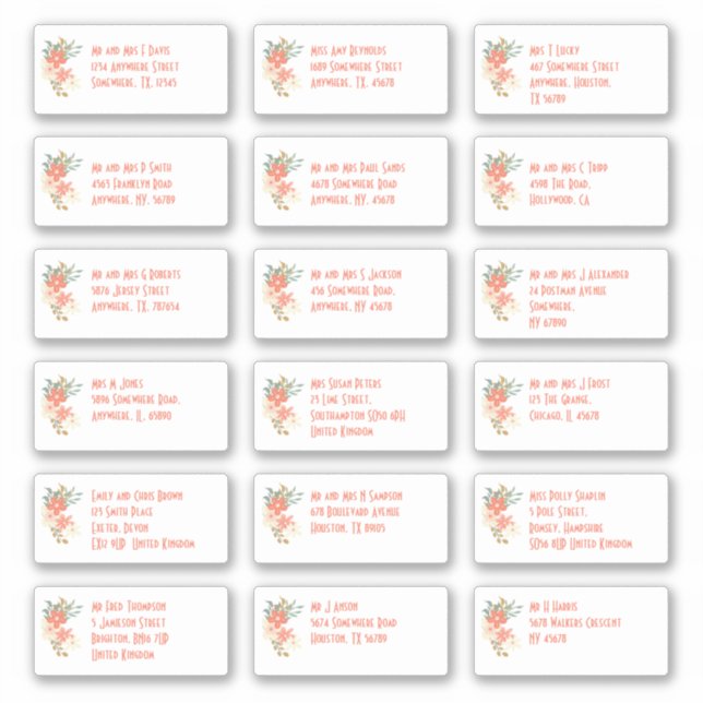 Floral Guest Individual Names Addresses Shipping (Front)