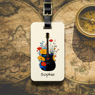 Floral Guitar Art Luggage Tag