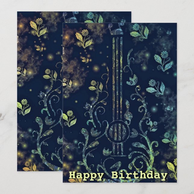 Floral Guitar Birthday Card (Front/Back)