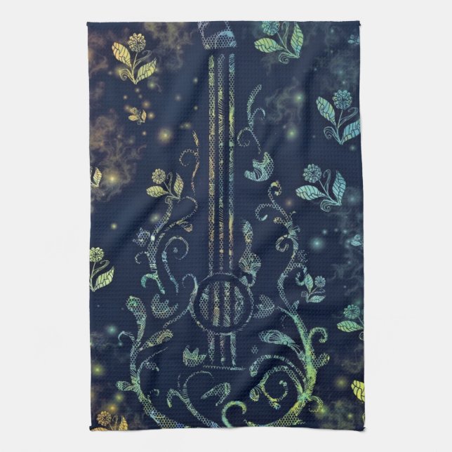 Floral Guitar Kitchen Towel (Vertical)
