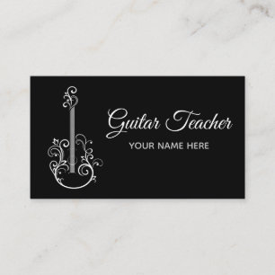 Floral Guitar Musical Instrument Teacher Elegan Business Card