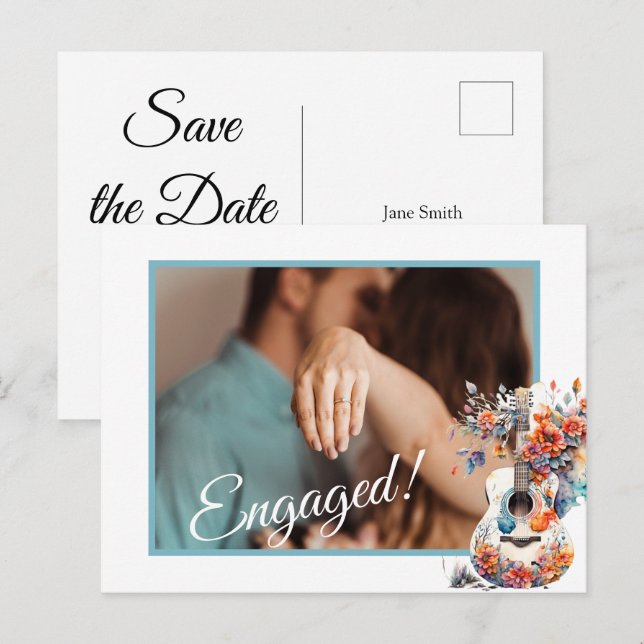 Floral Guitar Save the Date Card (Front/Back)