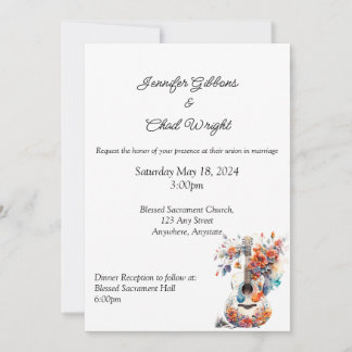 Floral Guitar Wedding Invitation, 5x7"  Invitation