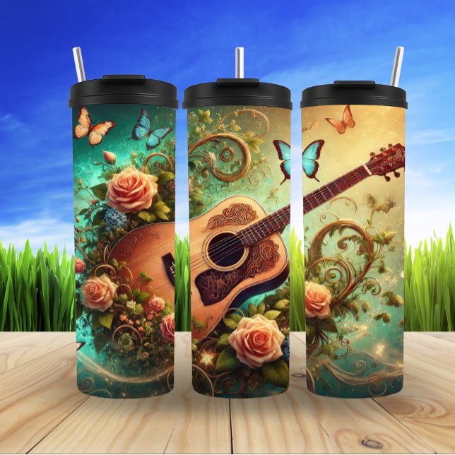 Floral Guitar with Butterflies Fantasy Thermal Tumbler (Creator Uploaded)