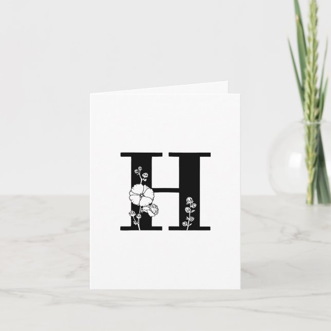 Floral H Monogram On White Note Card (Front)