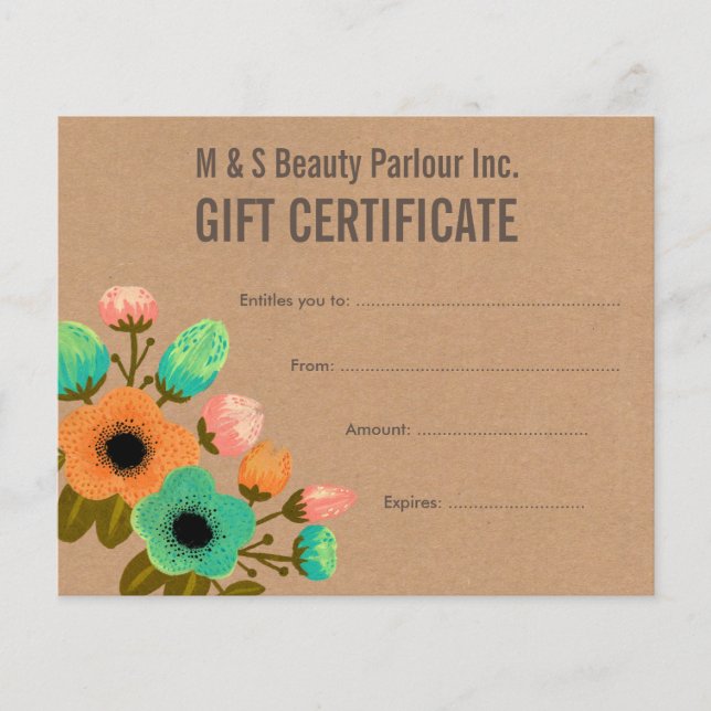 Floral Hair Beauty Salon Gift Certificate Template (Front)