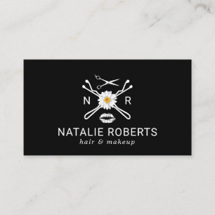 Floral Hair Bobby Pins Logo Beauty Salon Black Business Card