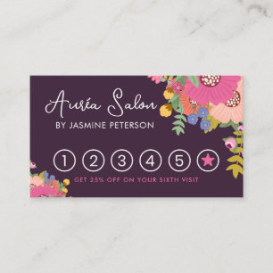 Floral Hair Salon Loyalty Punch Card Six