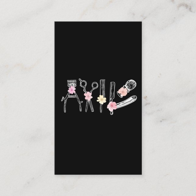 Floral Hairdresser Hairstylist Barber Tools Flower Business Card (Front)