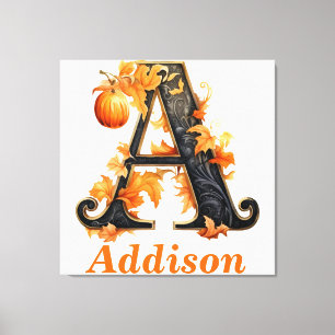 Floral Halloween Custom Name Letter A Monogram Canvas Print
