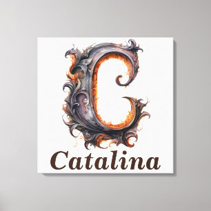 Floral Halloween Custom Name Letter C Monogram Canvas Print