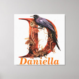 Floral Halloween Custom Name Letter D Monogram Canvas Print