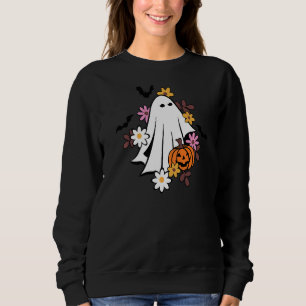Floral Halloween Ghost Pumpkin Spooky Season Hall Sweatshirt