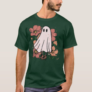 Floral Halloween Ghost Spooky Vibes Funny Hallowee T-Shirt
