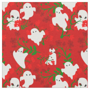 floral halloween ghosts flowers dark red fabric