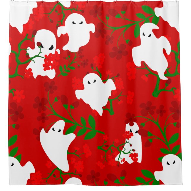 floral halloween ghosts flowers dark red  shower curtain (Front)