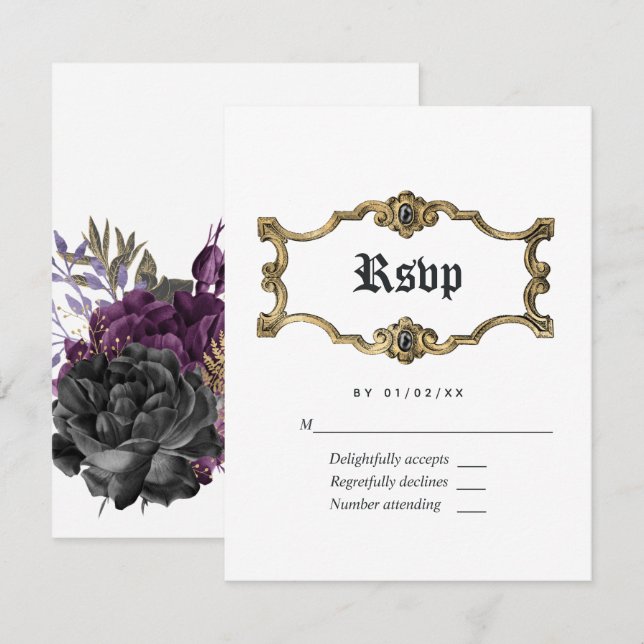 Floral Halloween Gothic Wedding RSVP Card (Front/Back)