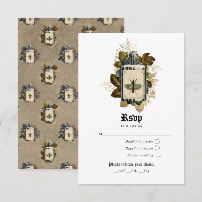 Floral Halloween Gothic Witch Poison RSVP Card (Front/Back)