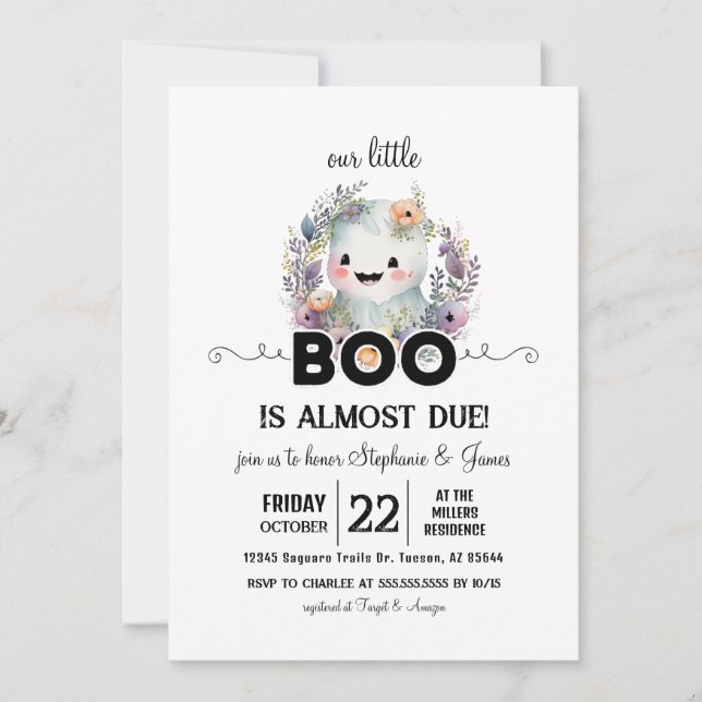 Floral Halloween Little Boo Baby Shower Invitation (Front)