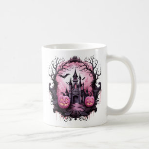 Floral Halloween Pink Haunted House Coffee Mug