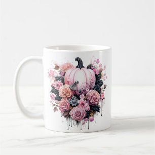 Floral Halloween Pink Pumpkin Coffee Mug