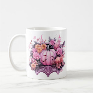 Floral Halloween Pink Pumpkin Coffee Mug