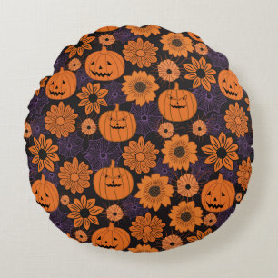 Floral Halloween Round Cushion