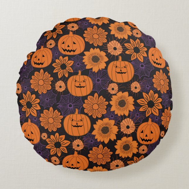 Floral Halloween Round Cushion (Front)