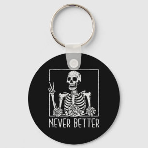 Floral Halloween Skeleton Drinking Coffee Never Be Key Ring