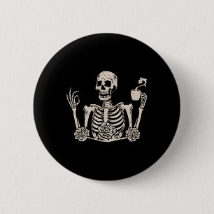 Floral Halloween Women Men Funny Skeleton Drinking 6 Cm Round Badge