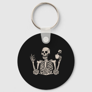 Floral Halloween Women Men Funny Skeleton Drinking Key Ring