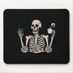 Floral Halloween Women Men Funny Skeleton Drinking Mouse Mat