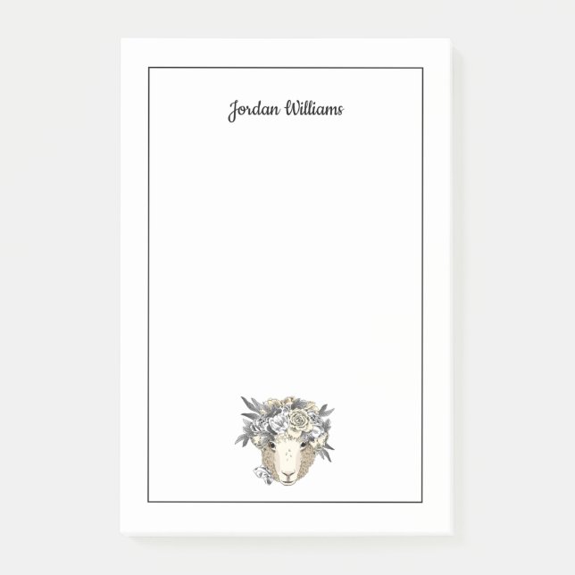 Floral Halo Sheep | Add Your Name Post-it Notes (Front)
