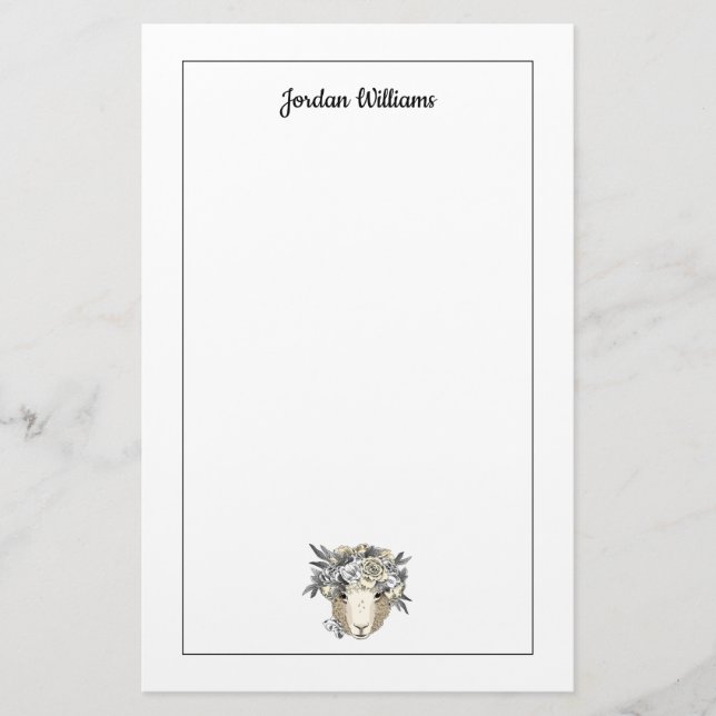 Floral Halo Sheep | Add Your Name Stationery (Front)