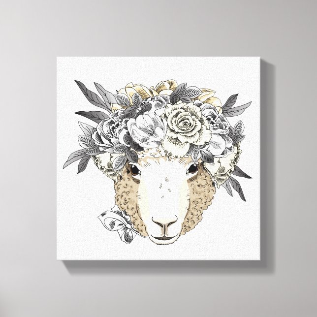 Floral Halo Sheep Canvas Print (Front)