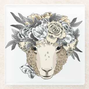Floral Halo Sheep Glass Coaster
