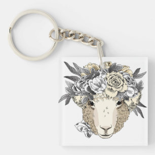 Floral Halo Sheep Key Ring