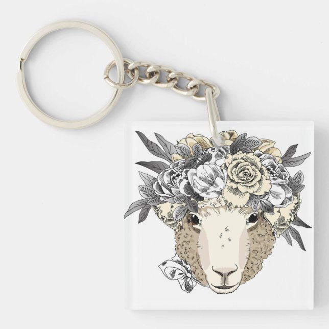 Floral Halo Sheep Key Ring (Front)