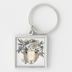 Floral Halo Sheep Key Ring
