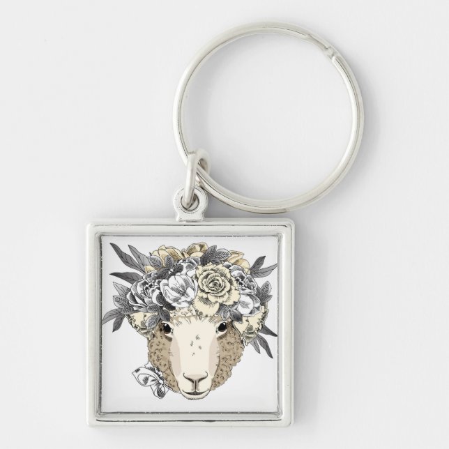 Floral Halo Sheep Key Ring (Front)